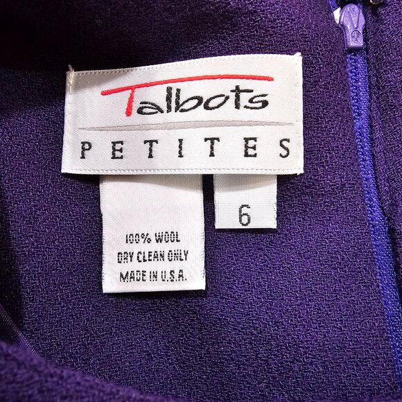 Vintage Women's Talbots Petites Wool Embroidered Dress Dark Purple 6 Made in USA - Picture 5 of 5